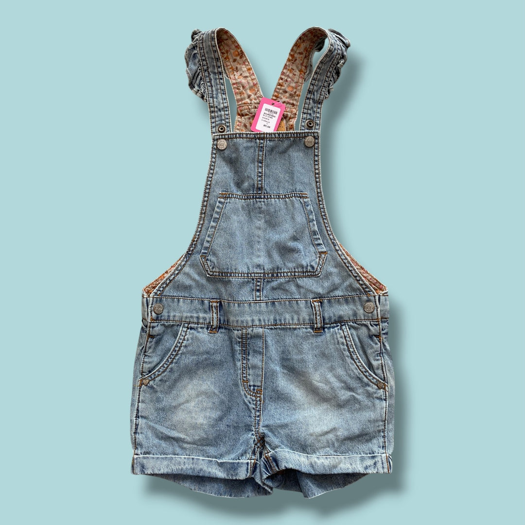 Blue Souris Mini denim shortie overalls, 8Y