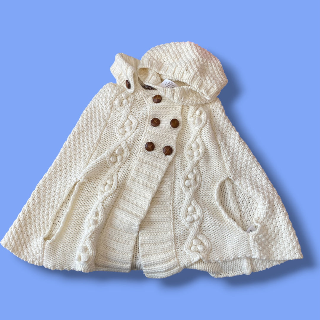 Cream Unknown Knit Ponch &amp; Hat , 5-6Y