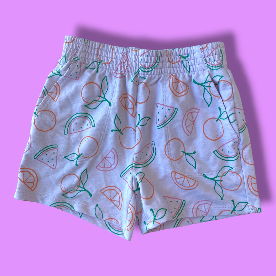 purple joe fruit shorts, 7/8y