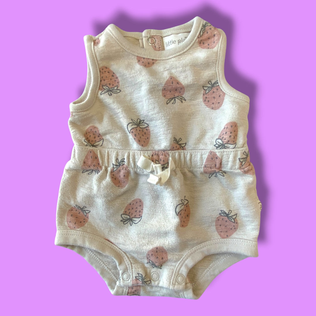 light pink Little planet strawberry romper, 3m