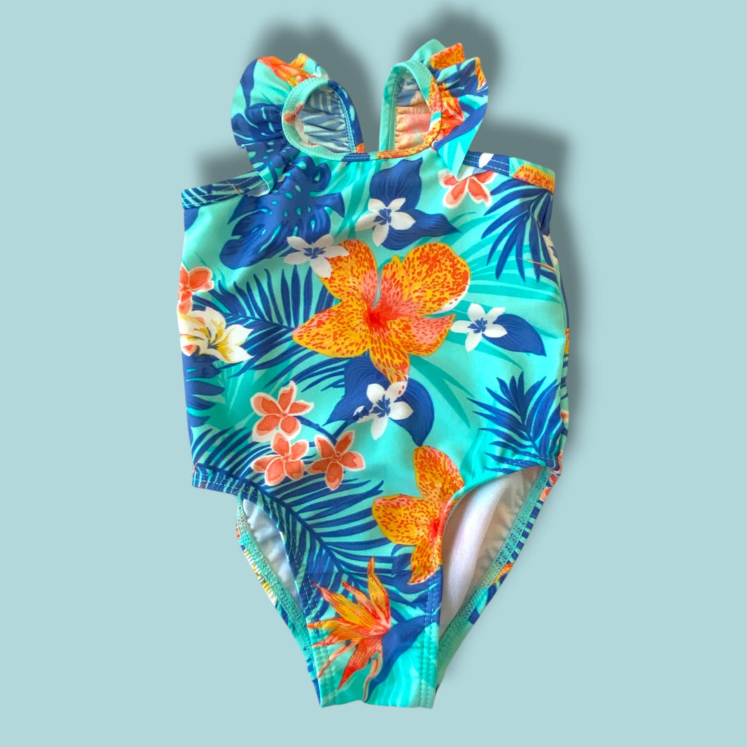 blue The Childrens Place floral one piece swim, 3-6m