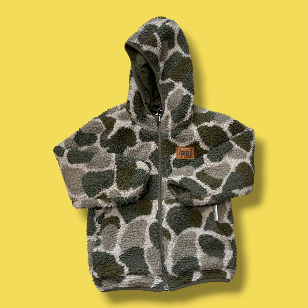 Green Deux par Deux Reversible Sherpa Jacket, 4Y