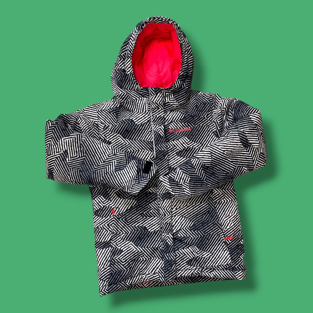 White/Black Columbia Winter Jacket, 7-8Y