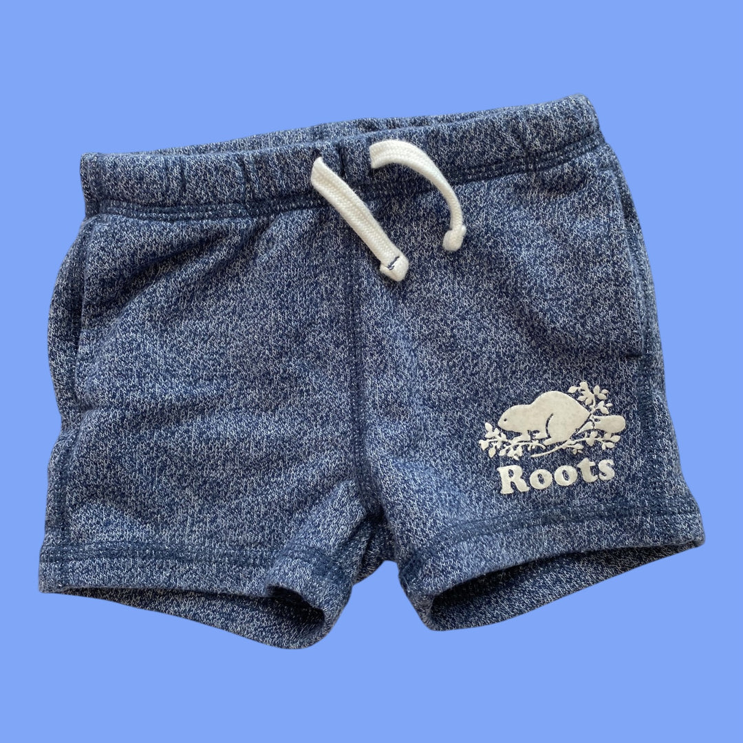 blue Roots shorts, 12-18m
