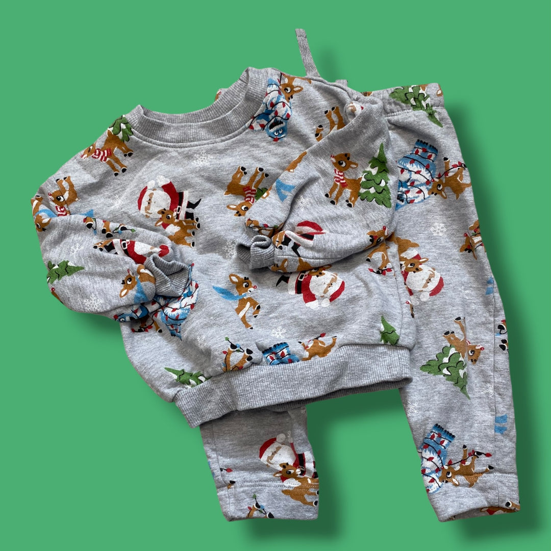 grey rudolph 2 piece set, 12-18m