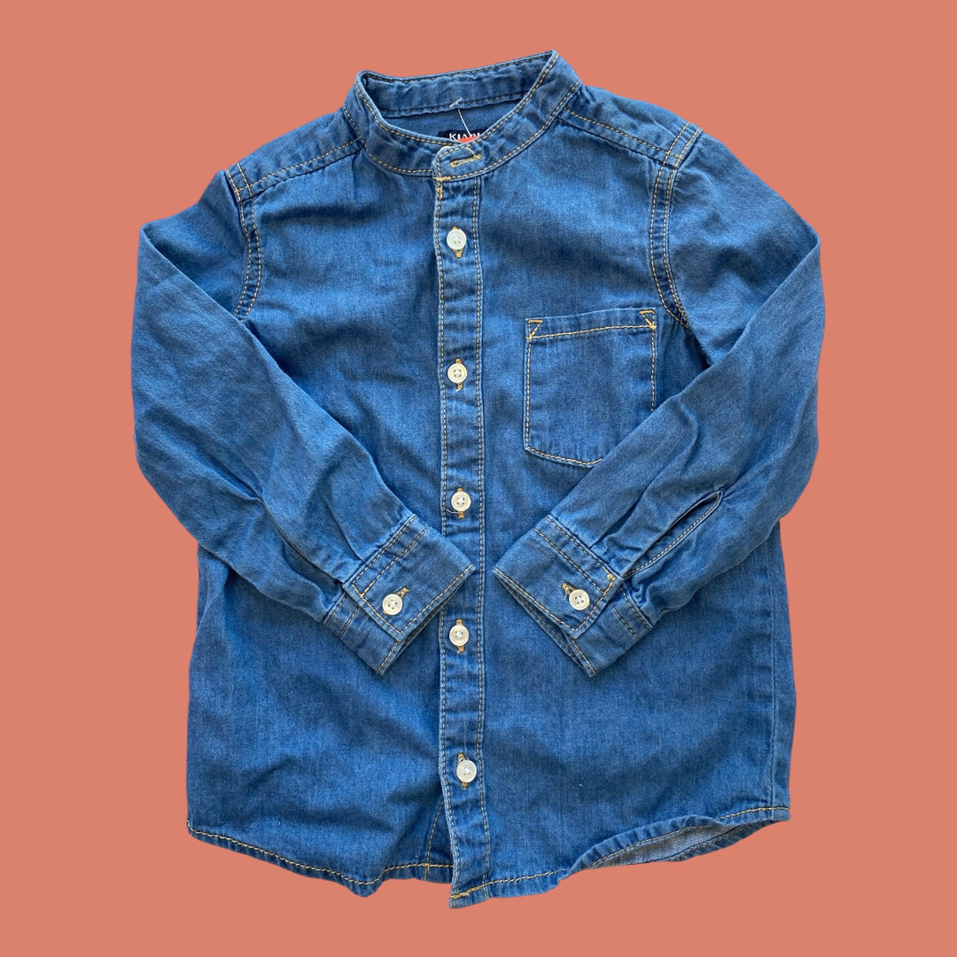 blue kiabi denim button top, 3y