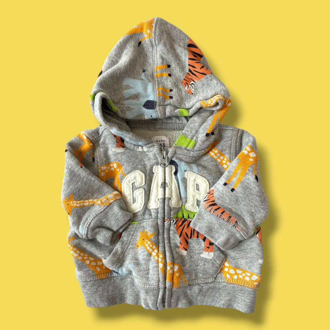 grey Gap animal zip sweater, 0-3m