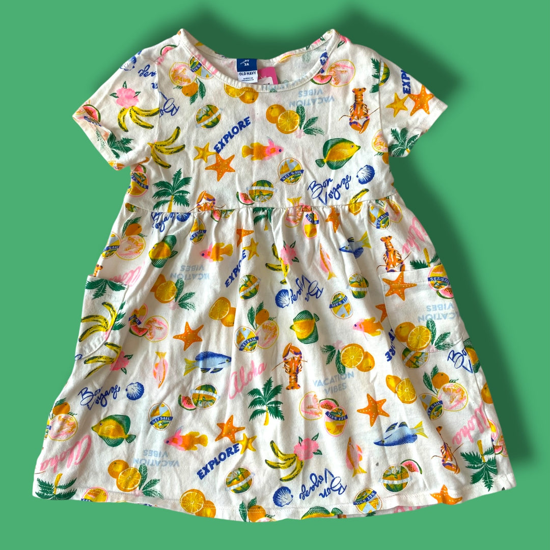 multi Old Navy vacation vibes dress, 3Y