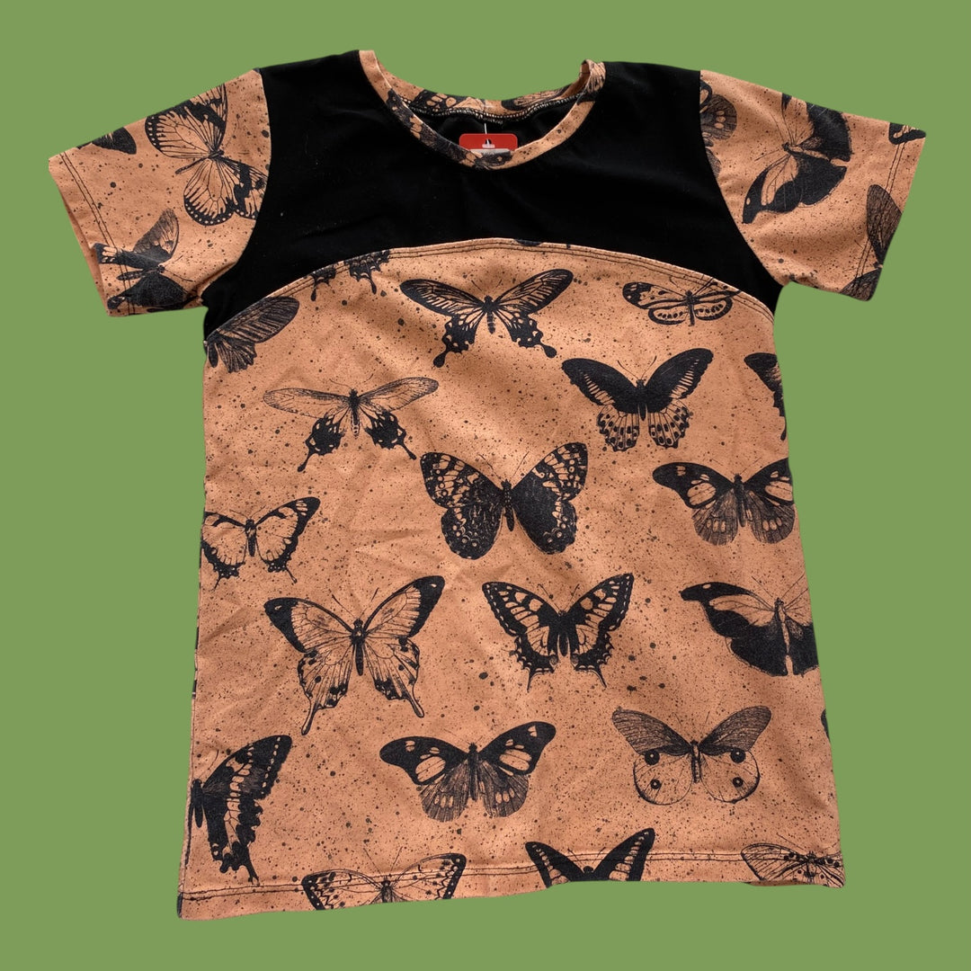 orange handmade butterfly top, 8Y