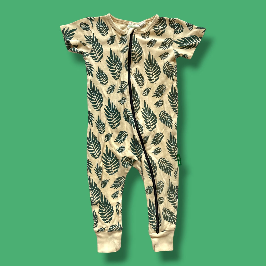 green/beige Parade Organic palm leaves romper, 18-24m
