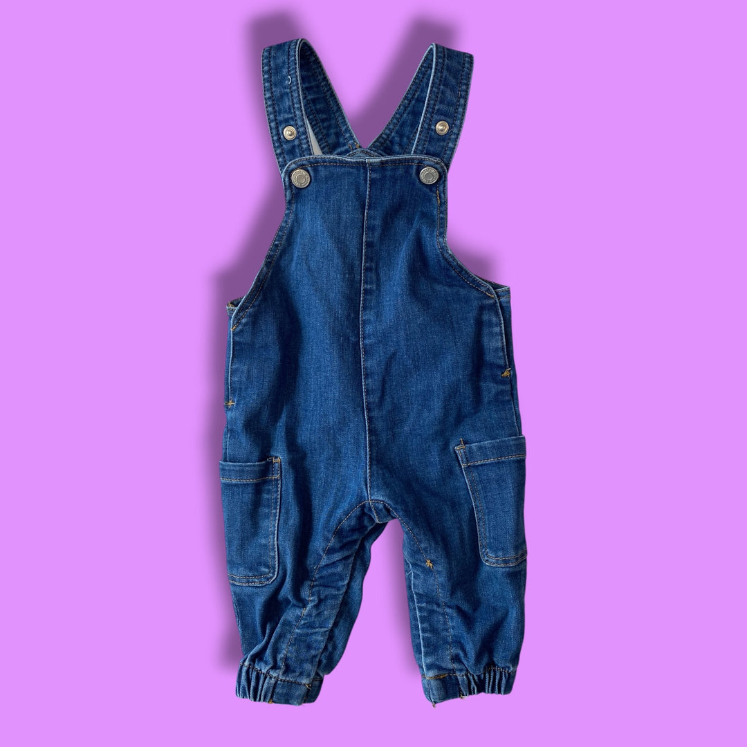 blue H&amp;M denim overalls, 4-6m