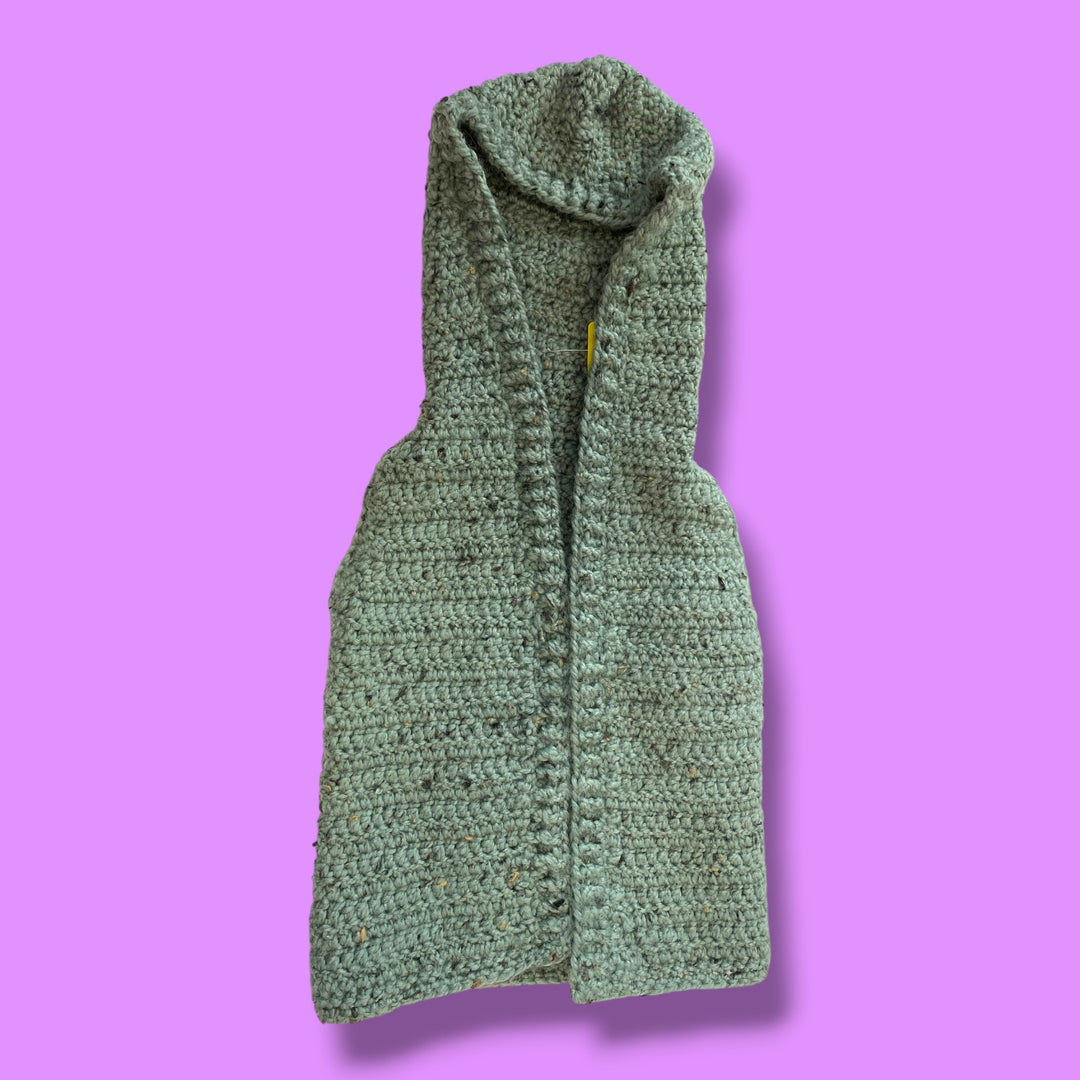 blue handmade wool hooded vest, 3Y