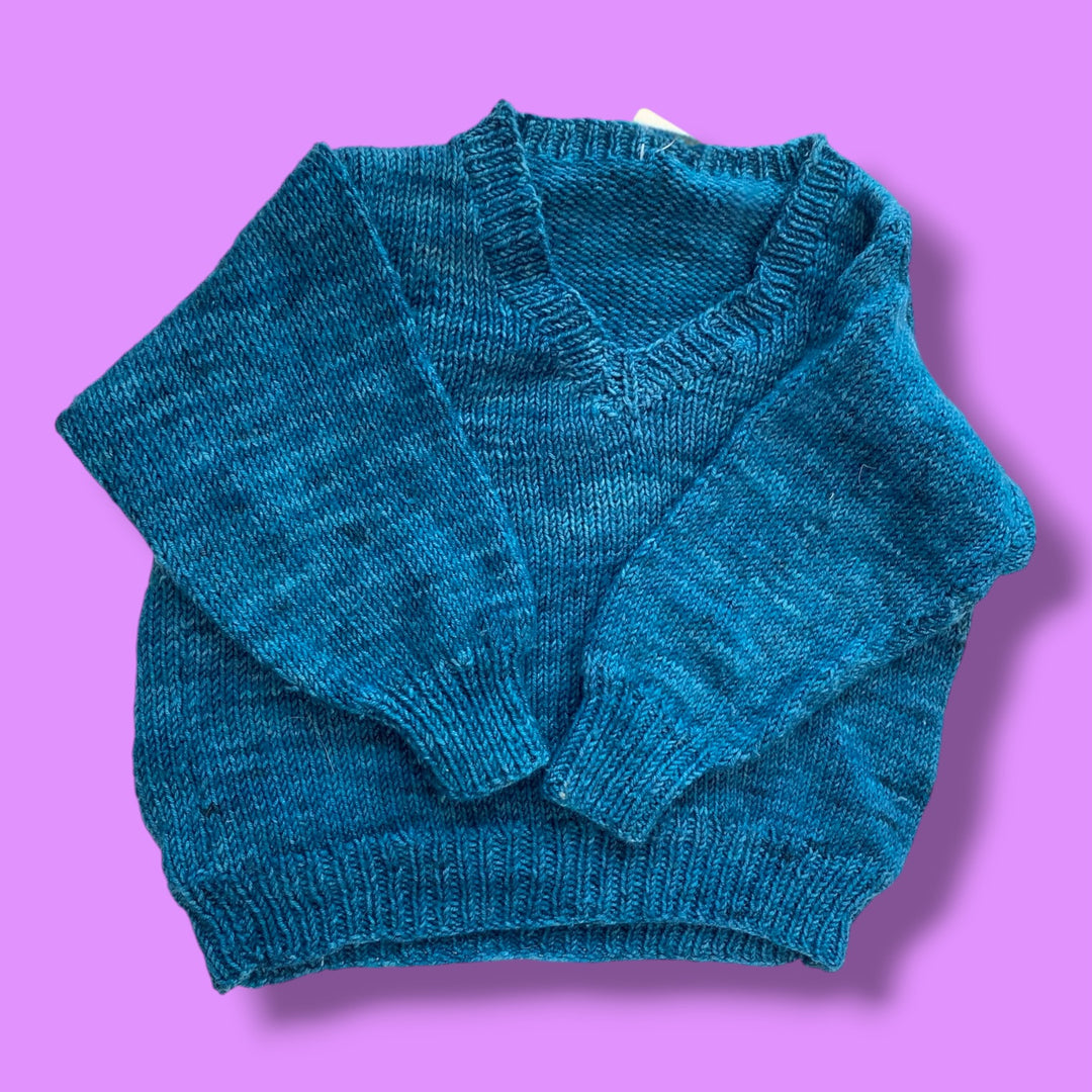 blue handmade wool knit sweater, 12-18m