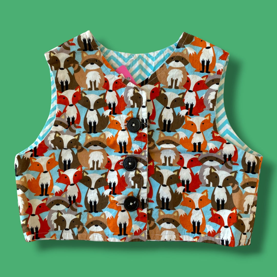 multi handmade fox vest, 12-18m