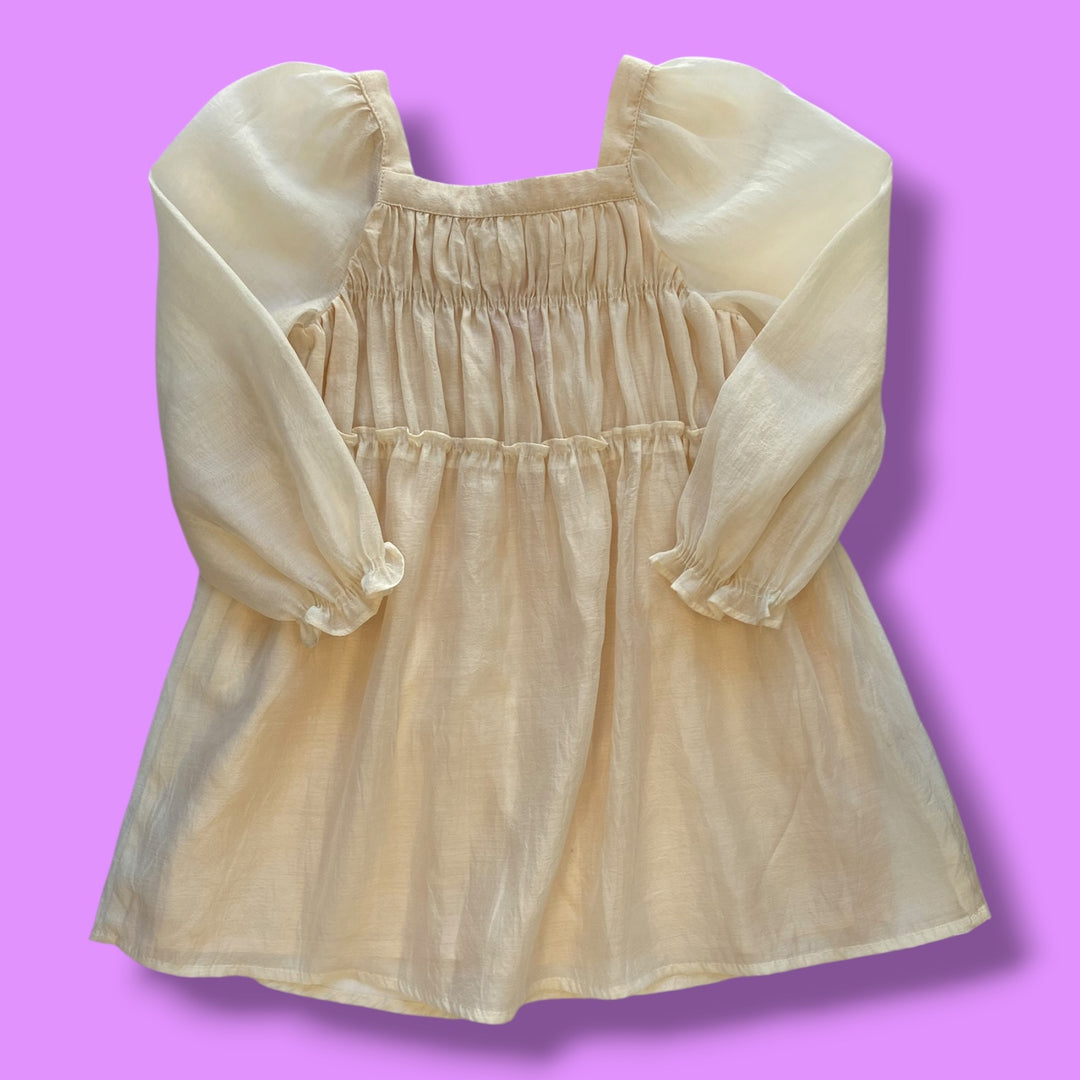 light peach Zara puffed sleeve fancy dress, 3-4Y