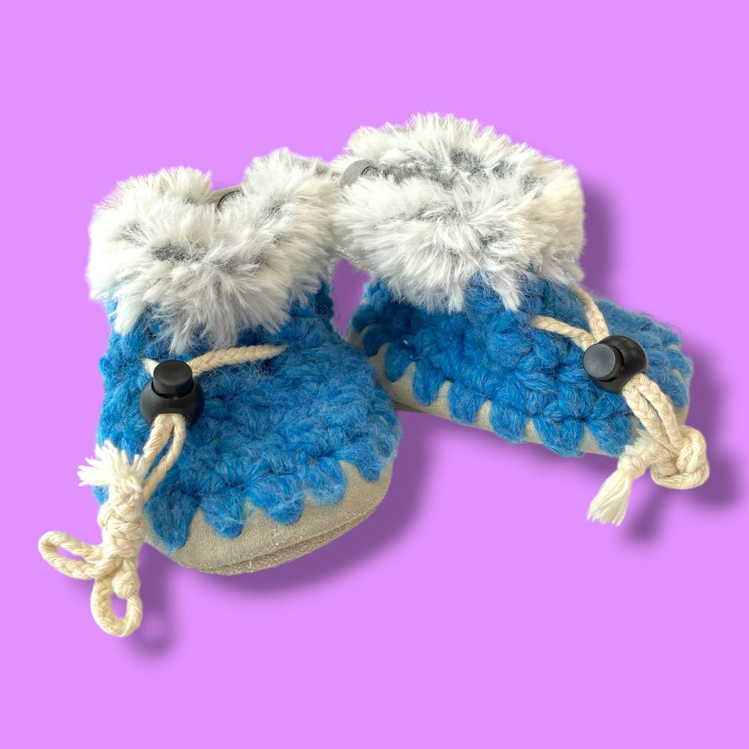 blue  handmade booties, 0-12m