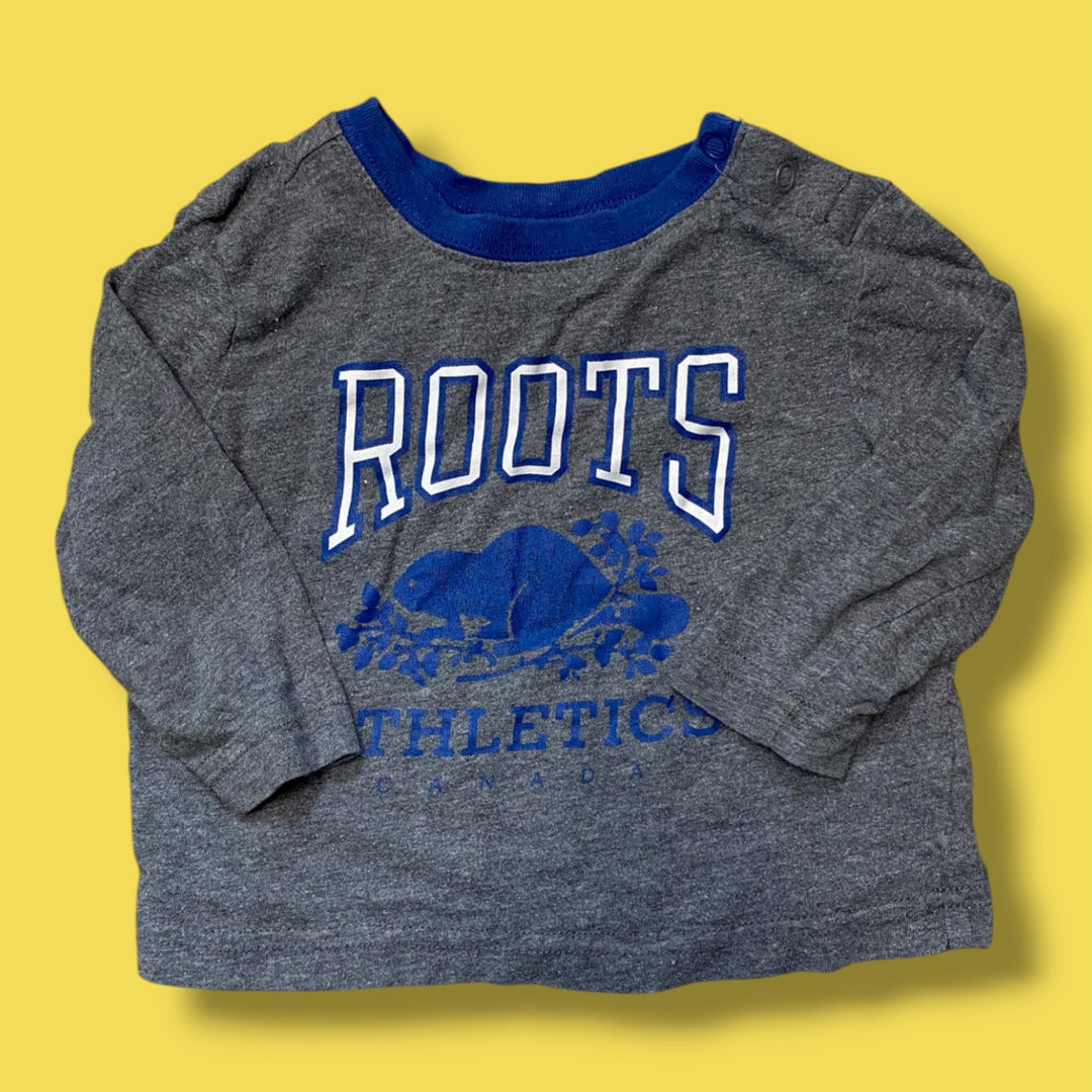 grey/blue Roots long sleeve, 3-6m