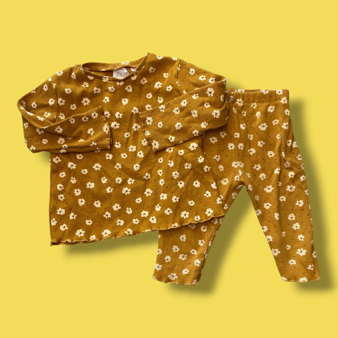 yellow Zara ribbed floral set, 9-12m