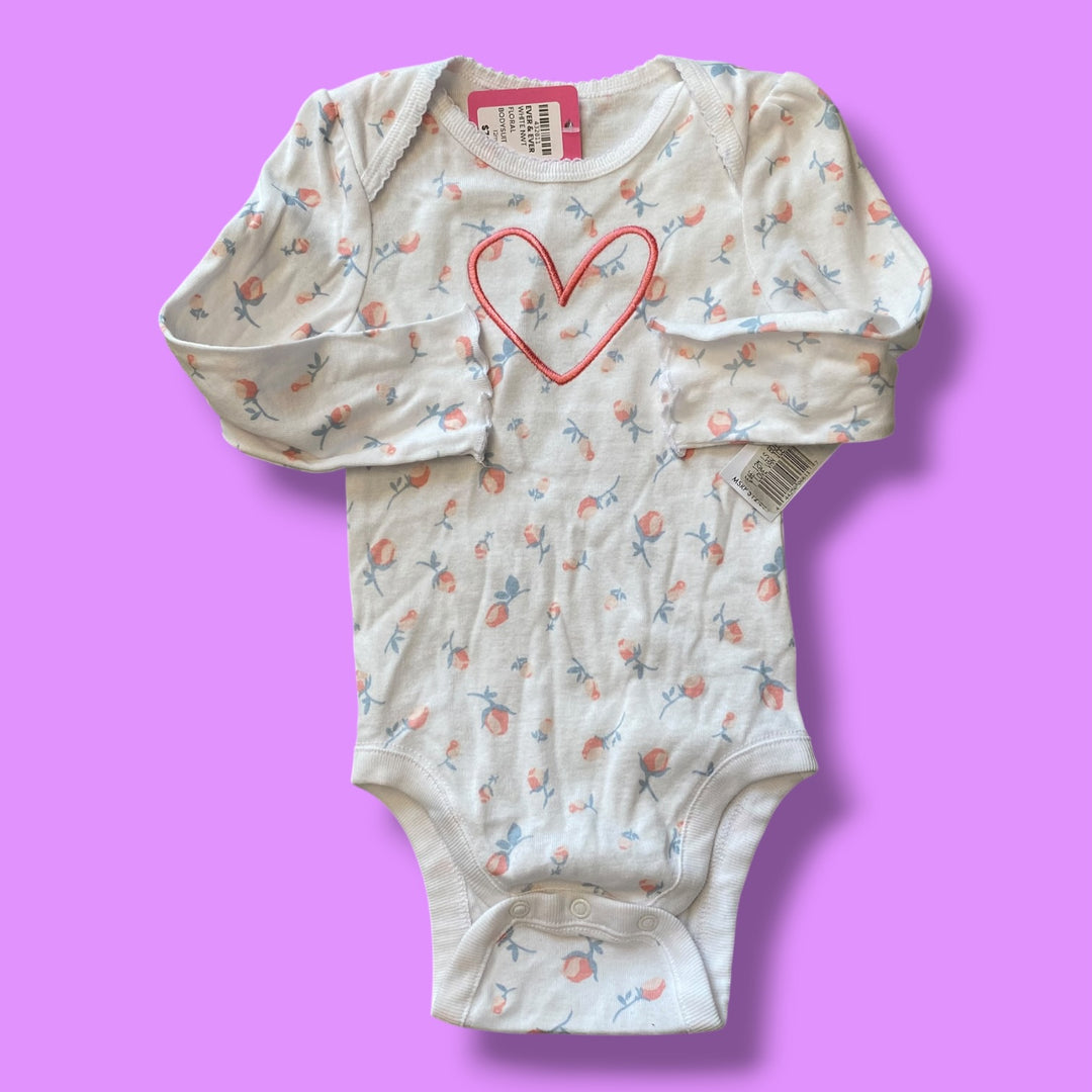 white Ever &amp; Ever NWT floral bodysuit, 12m