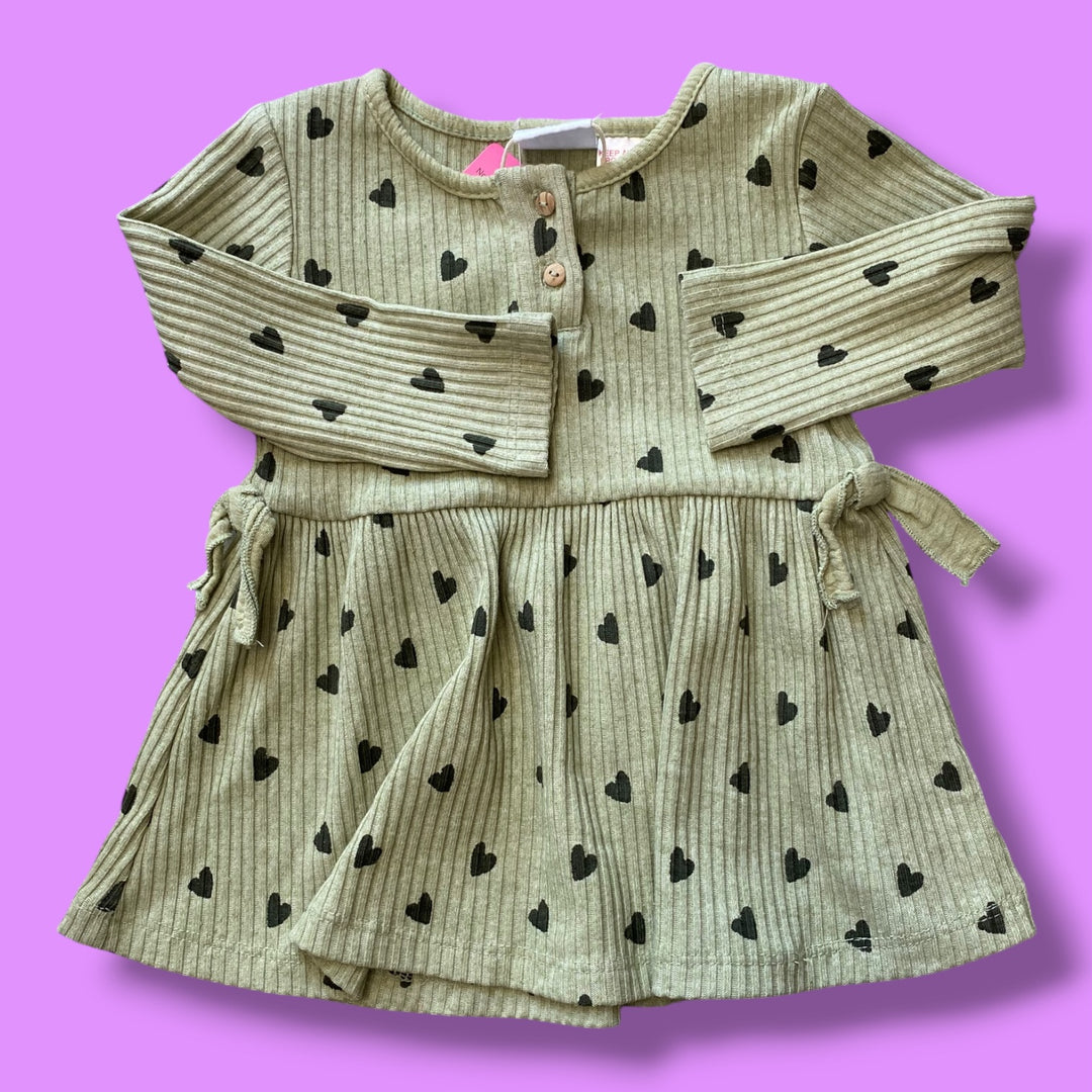 green Zara ribbed heart dress, 9-12m