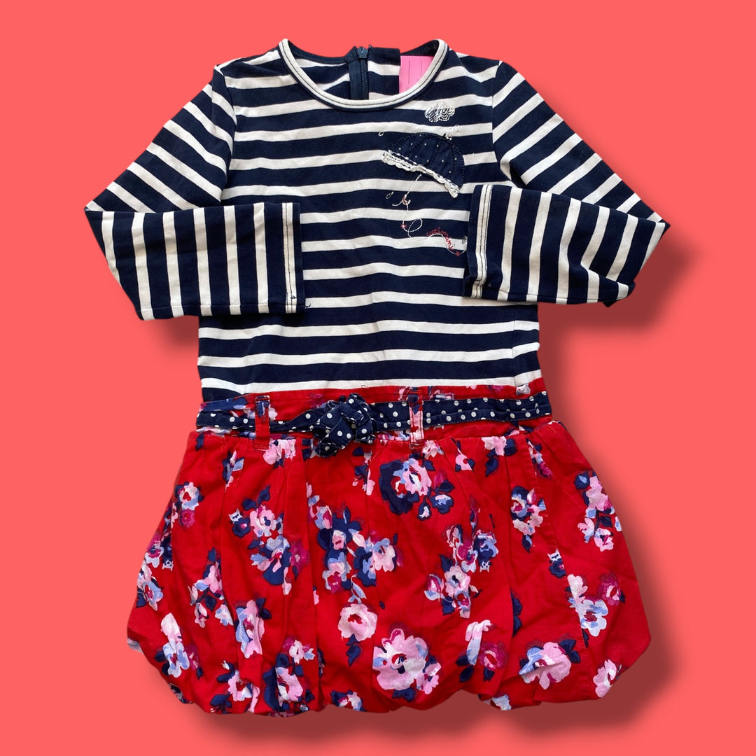 blue/red catimini striped long sleeve dress, 3Y