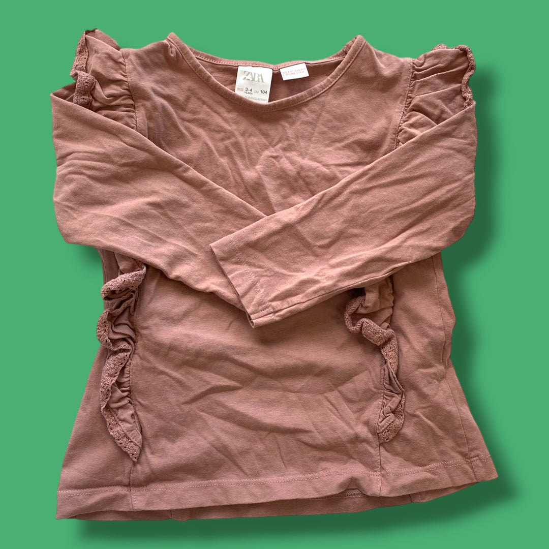 pink zara ruffle top, 3-4Y