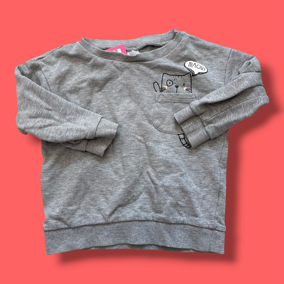 grey Tag pocket cat sweater, 3Y