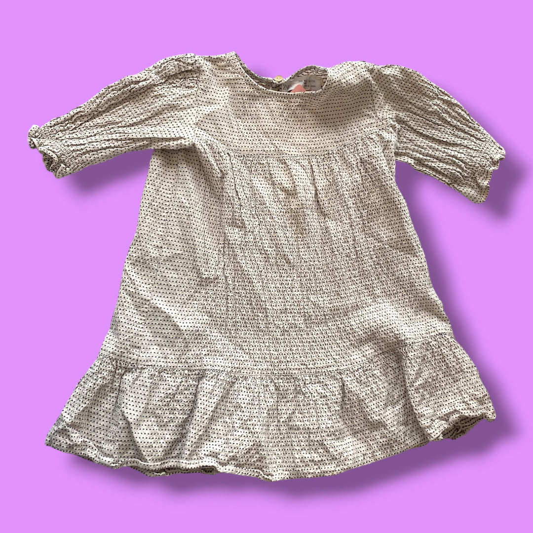 white zara polkadot dress, 4/5y