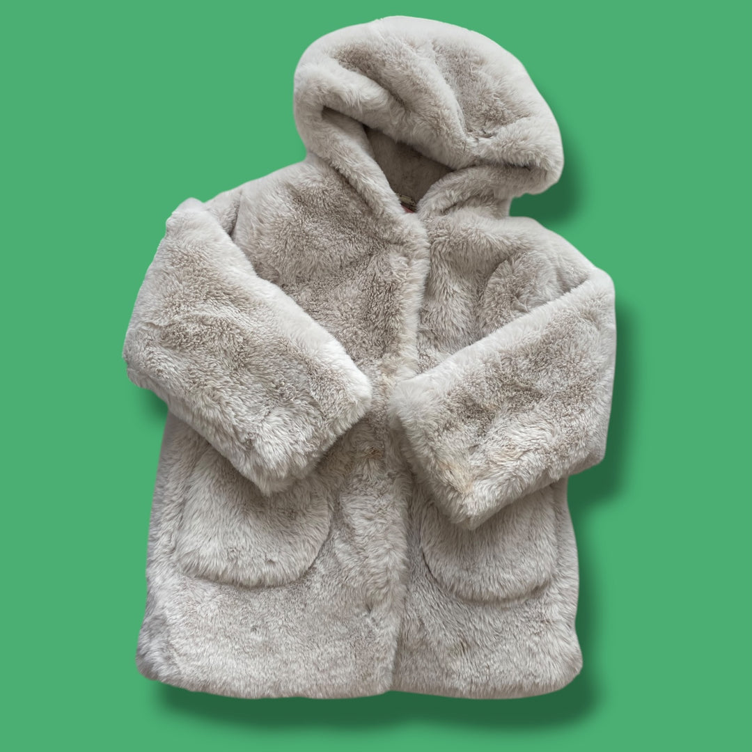 grey Zara fluffy coat AS IS MARKS, 4/5y