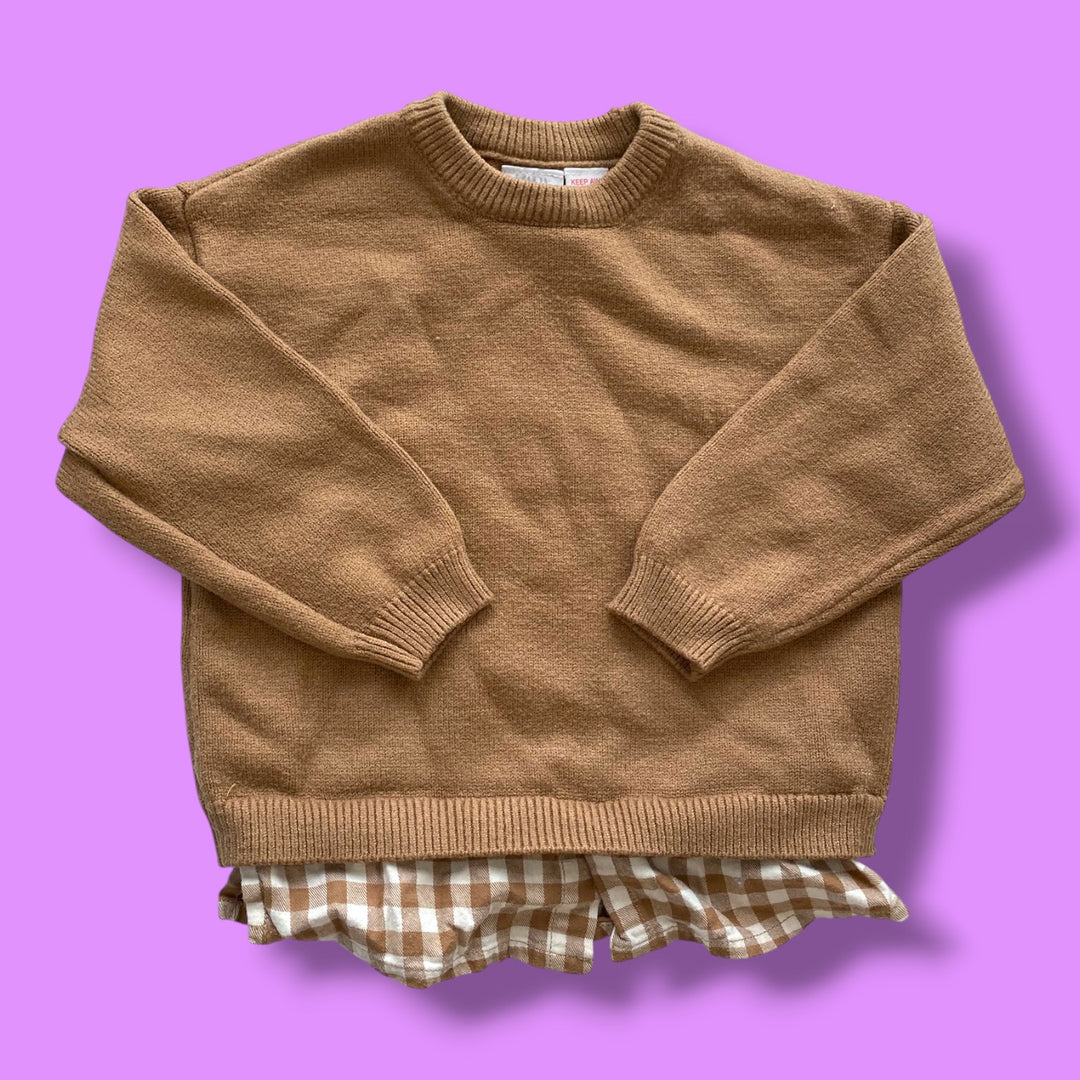 brown zara layered sweatshirt, 2/3y