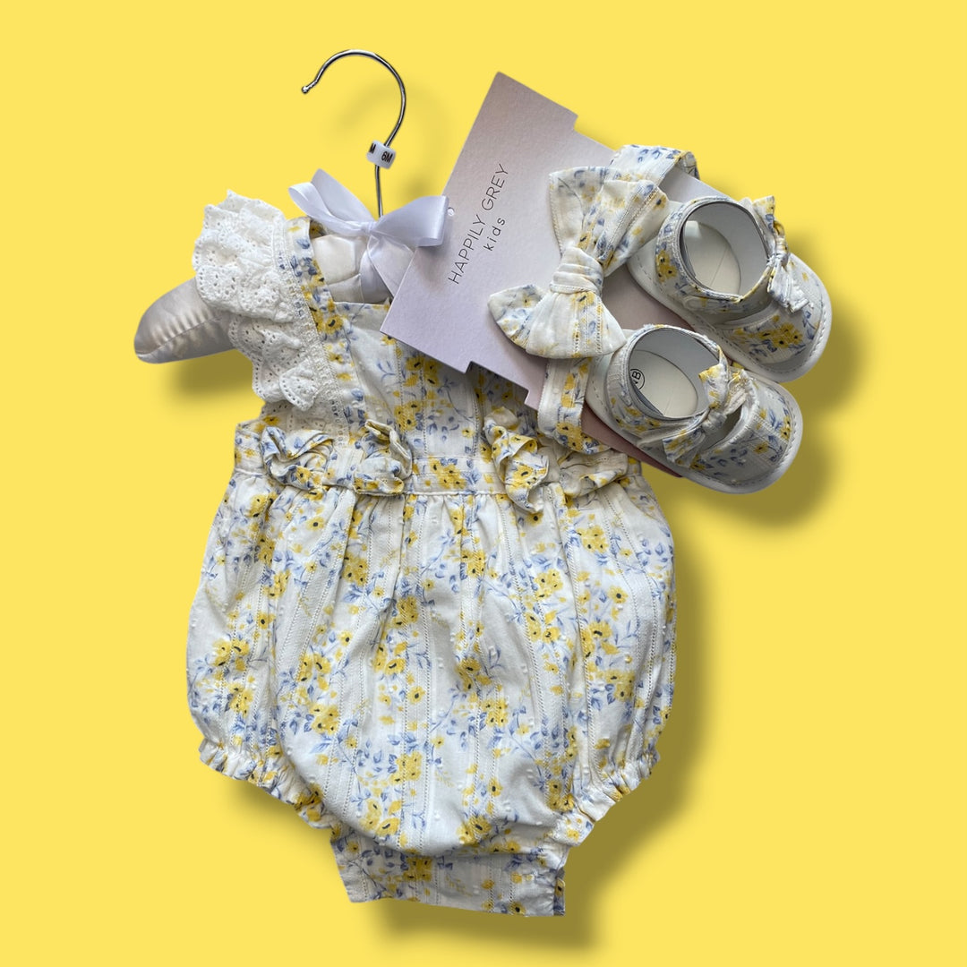 Cream Happily grey nwt floral dress set, 6m