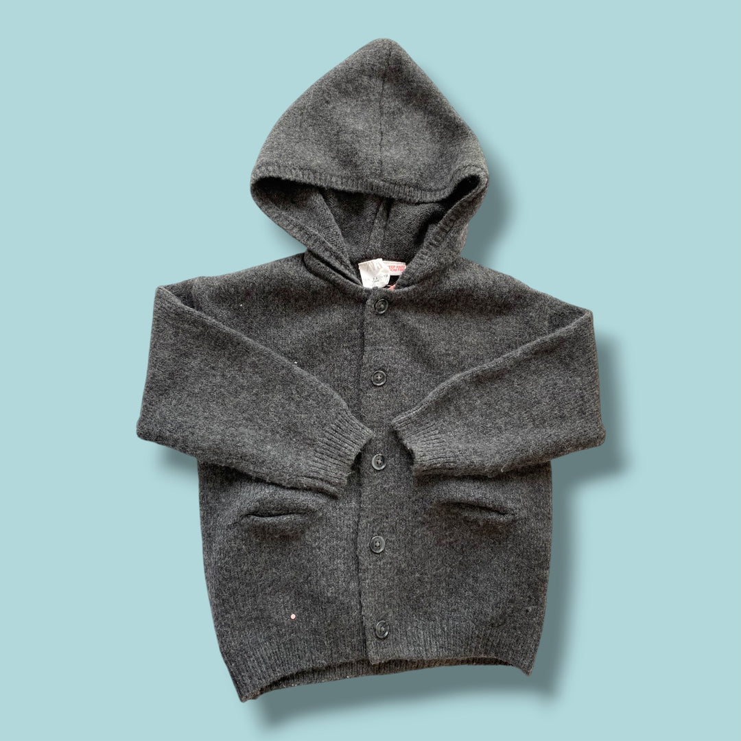 grey zara knit hooded cardigan, 3/4y