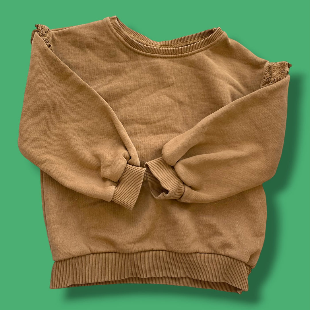 brown zara ruffle sweatshirt, 3/4y