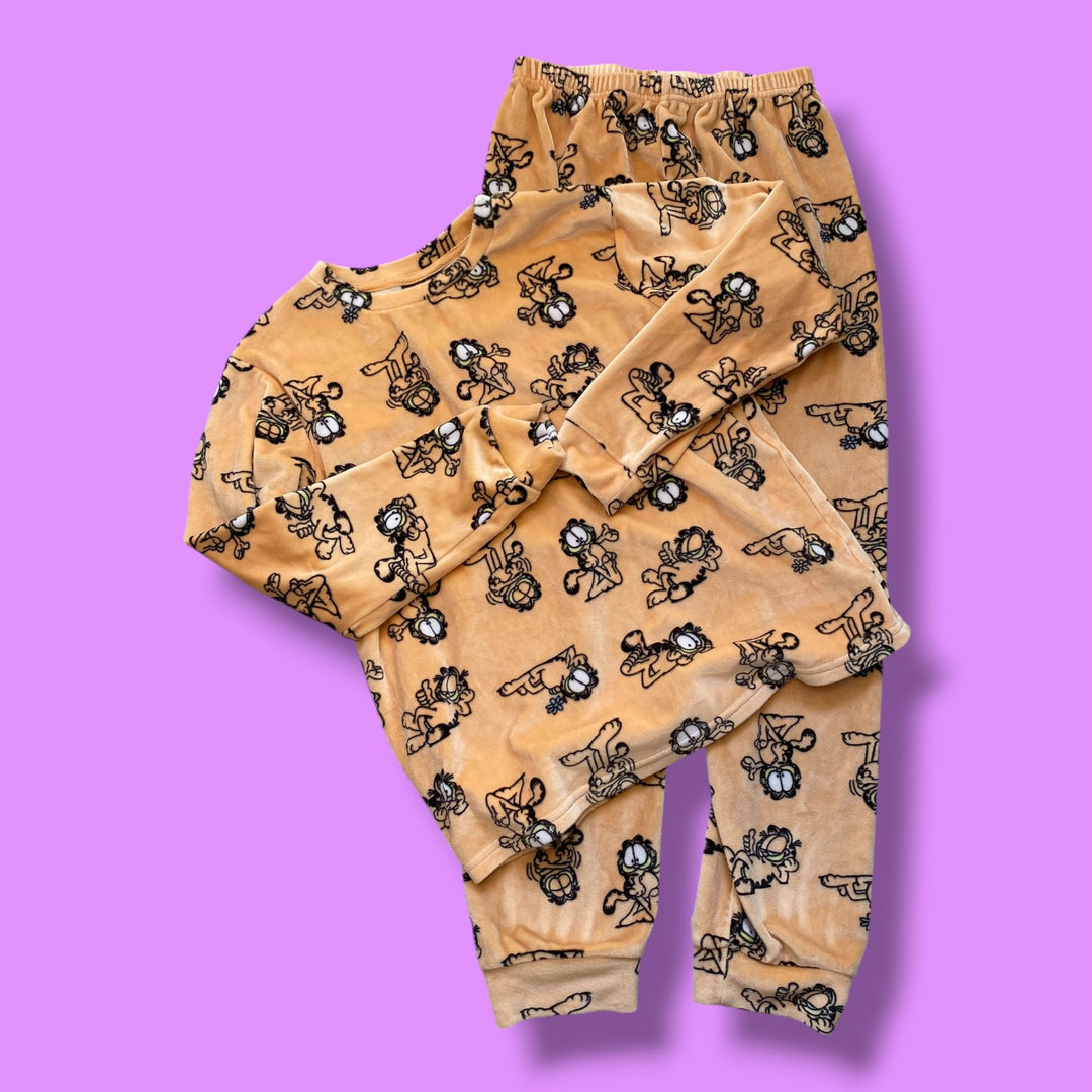 orange garfield fleece pjs, 14Y