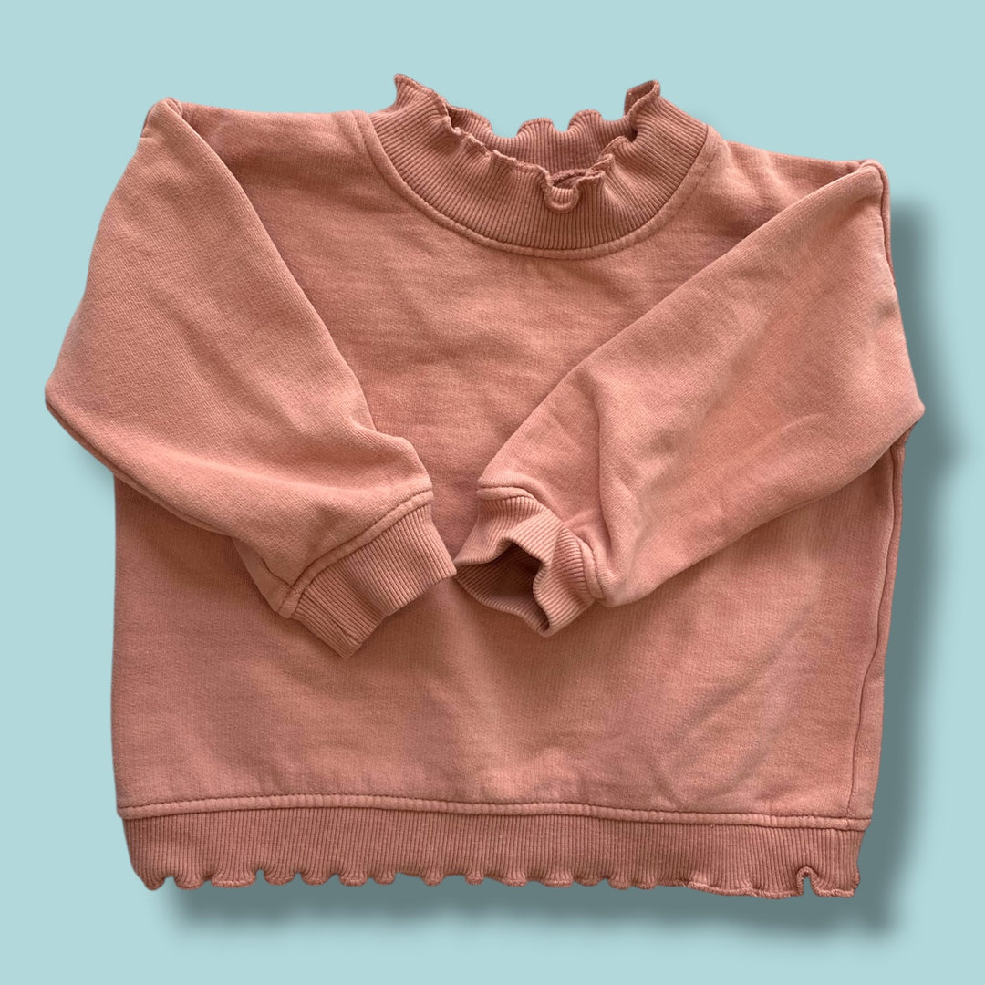 pink zara ruffle sweatshirt, 3/4y