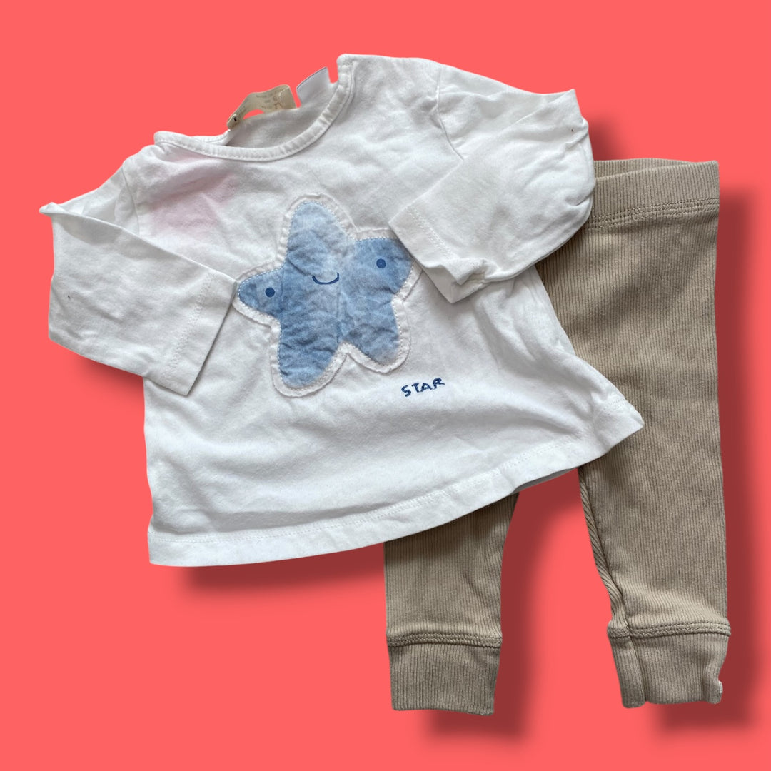 cream zara 2 piece set, 1-3m
