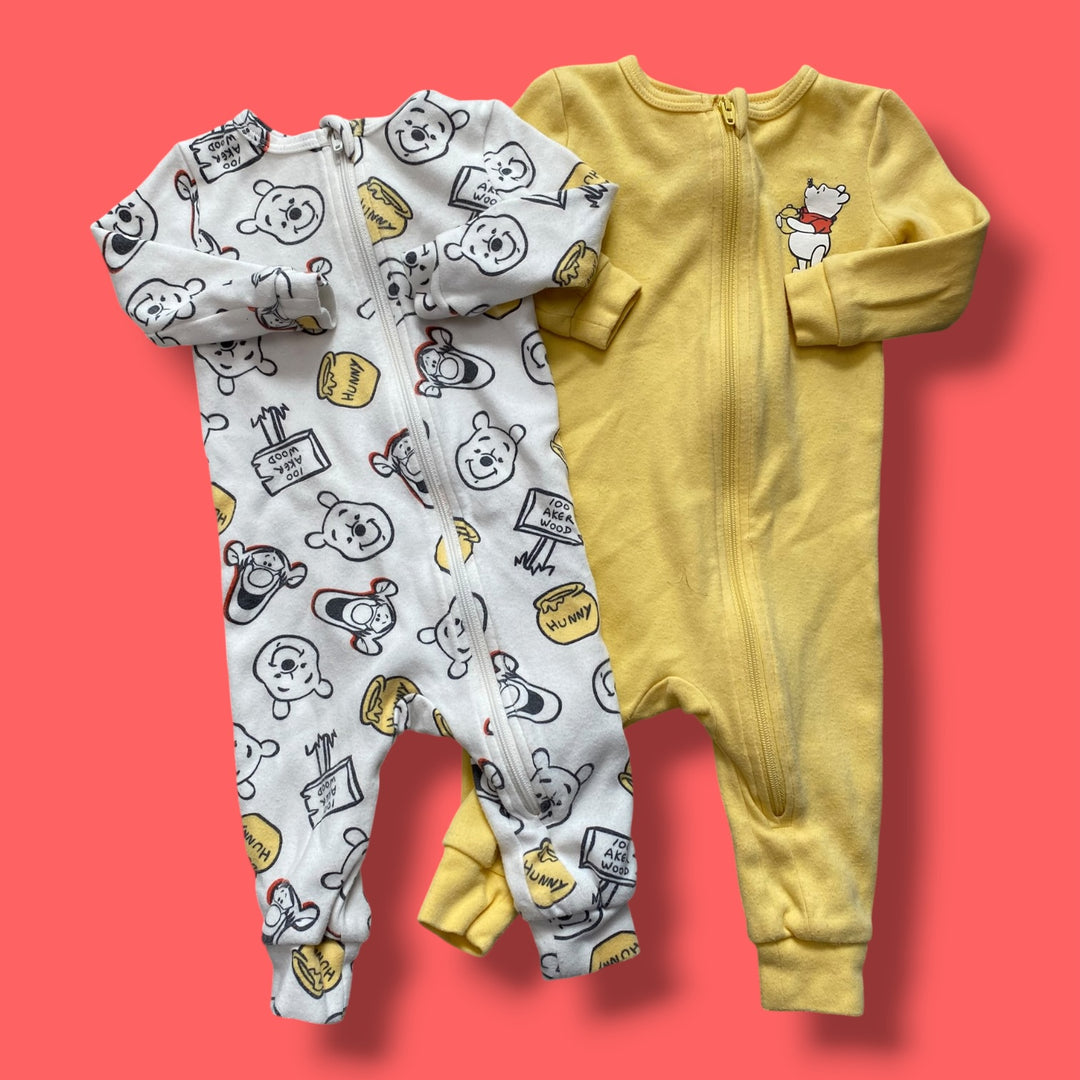 yellow Disney set of 2winnie the pooh romper, 3-6m