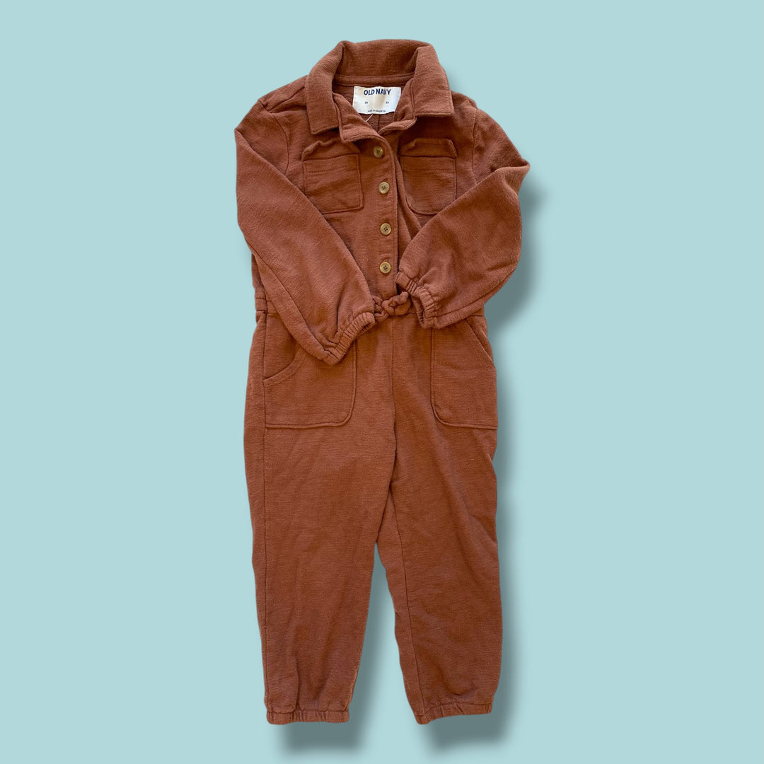 brown Old Navy long sleeve romper, 3Y