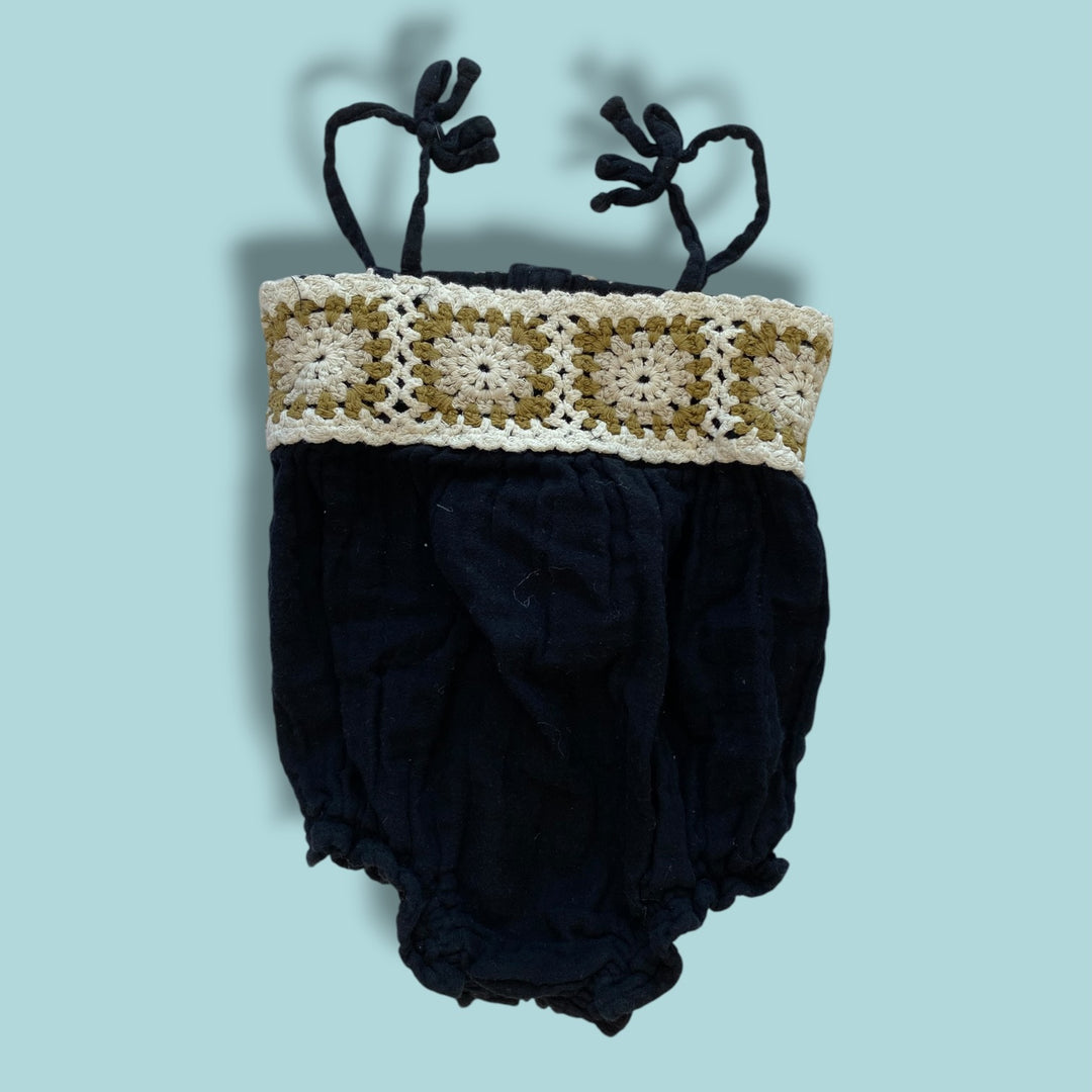 black Old Navy crochet top romper, 12-18m