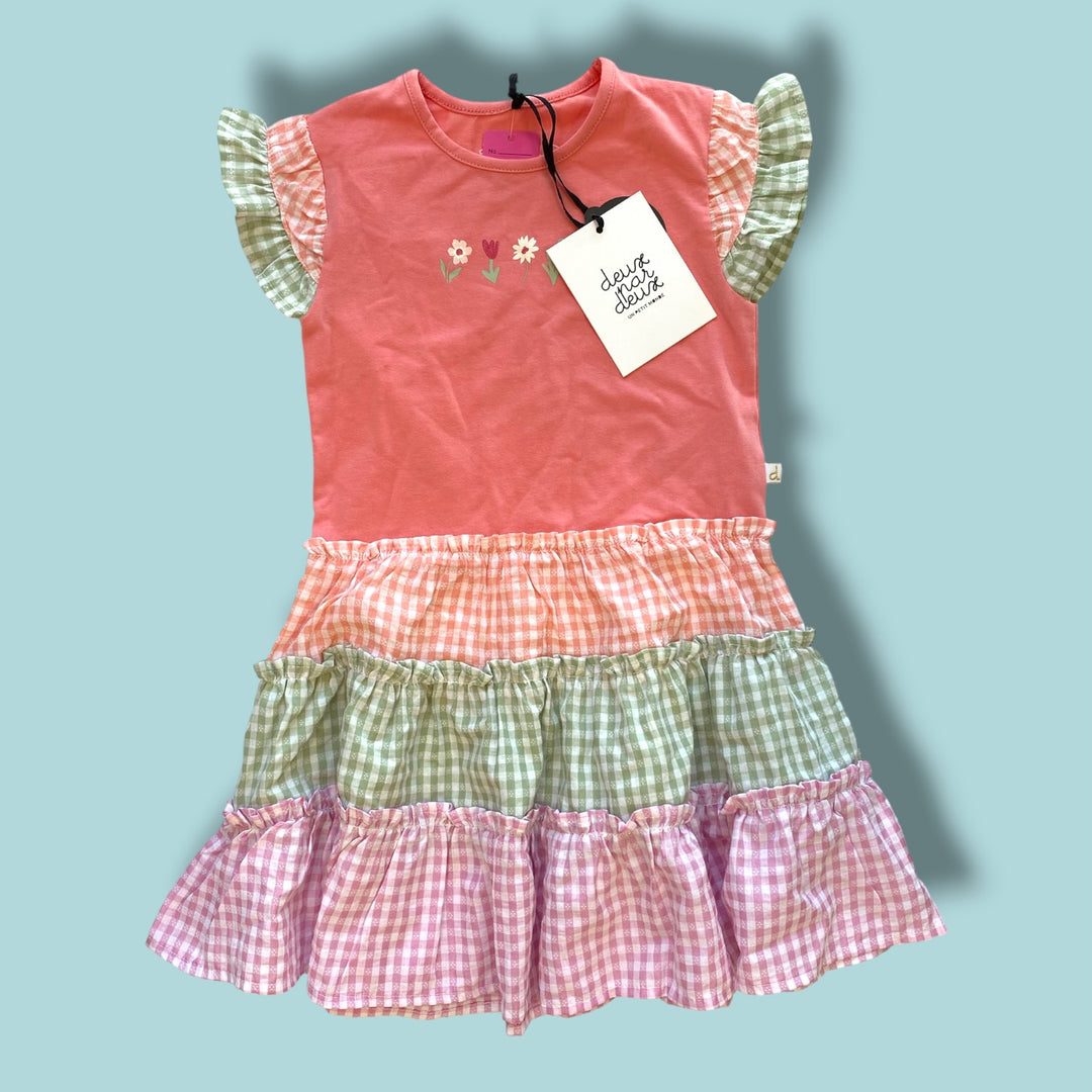 pink Deux par Deux NWT tiered checkered dress, 5Y