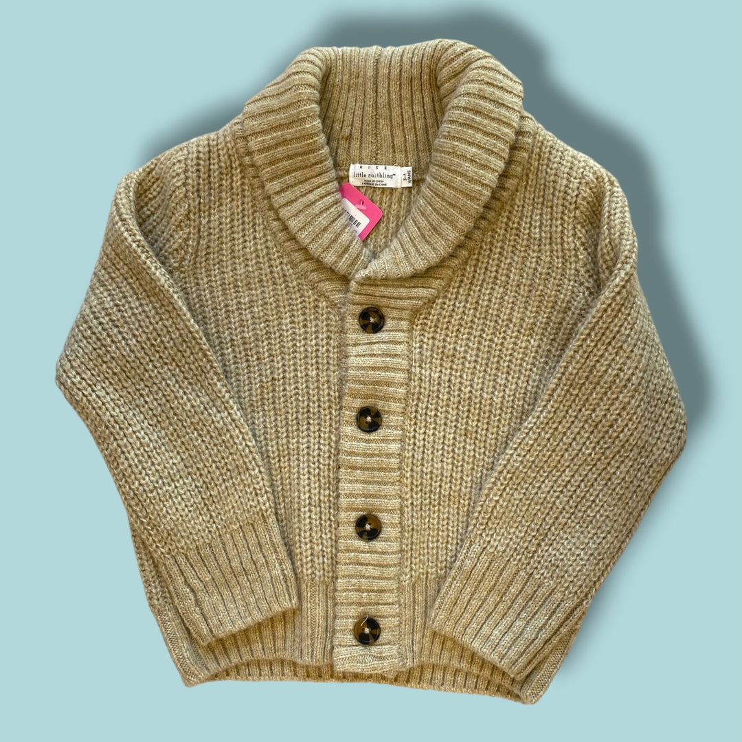 light brown Rise Little Earthling chunky knit cardi, 3-4Y