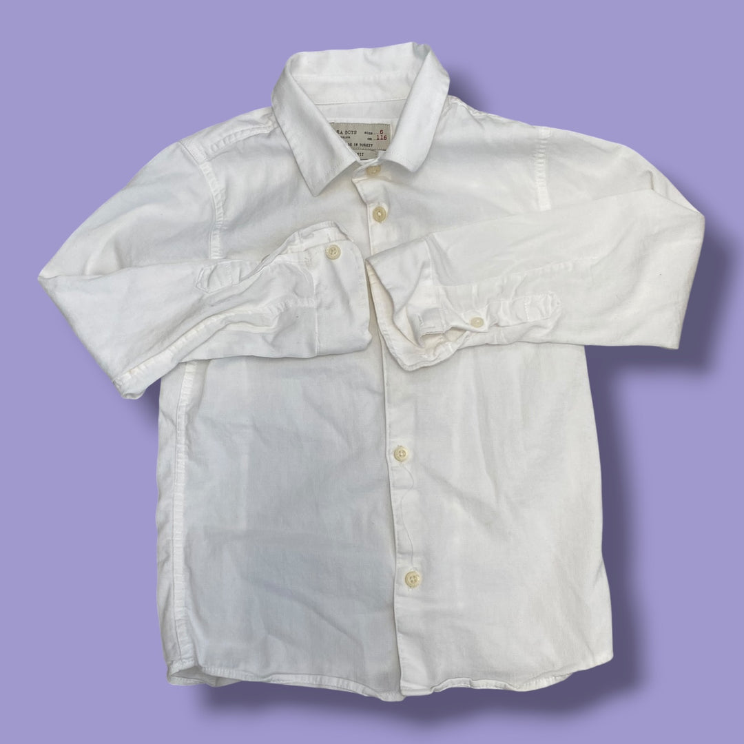 White Zara Slim Button on, 6Y
