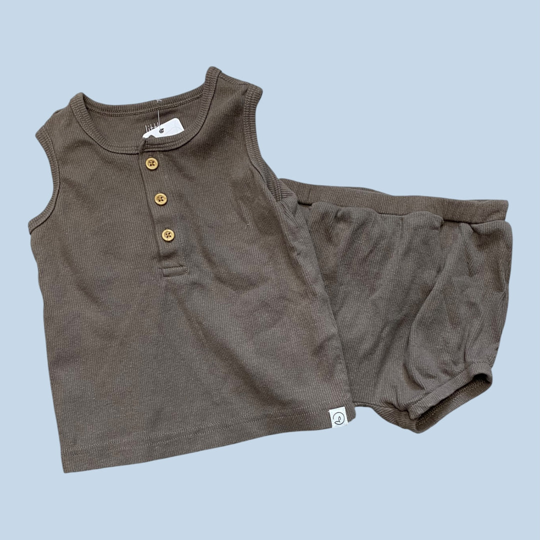 Brown Little Planet 2 piece ribbed Set, 12m