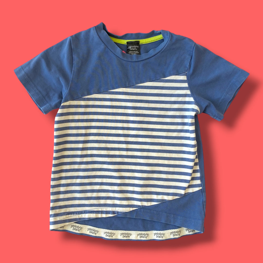 blue Peekaboo Beans striped tee, 3Y