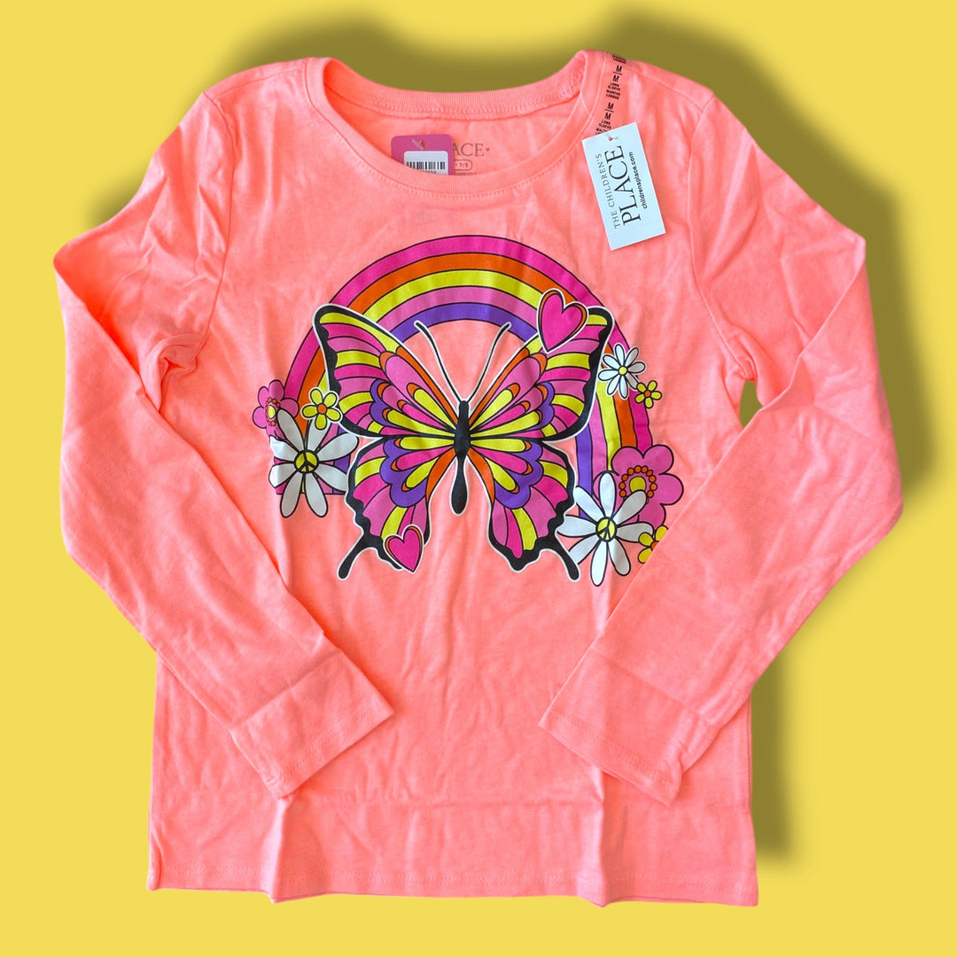 neon pink The Childrens Place nwt butterfly long , 7/8Y