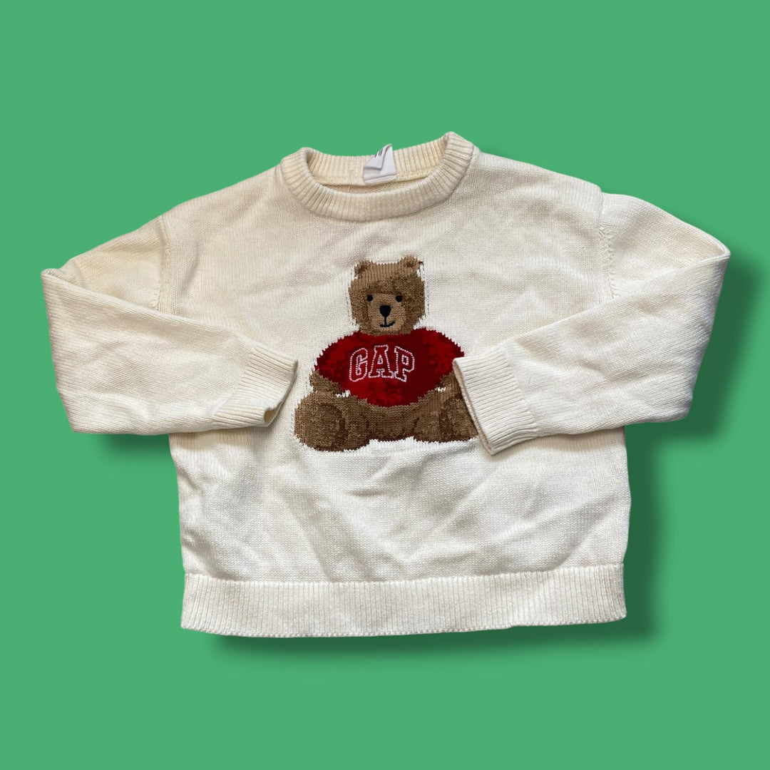 white gap bear sweater, 4y