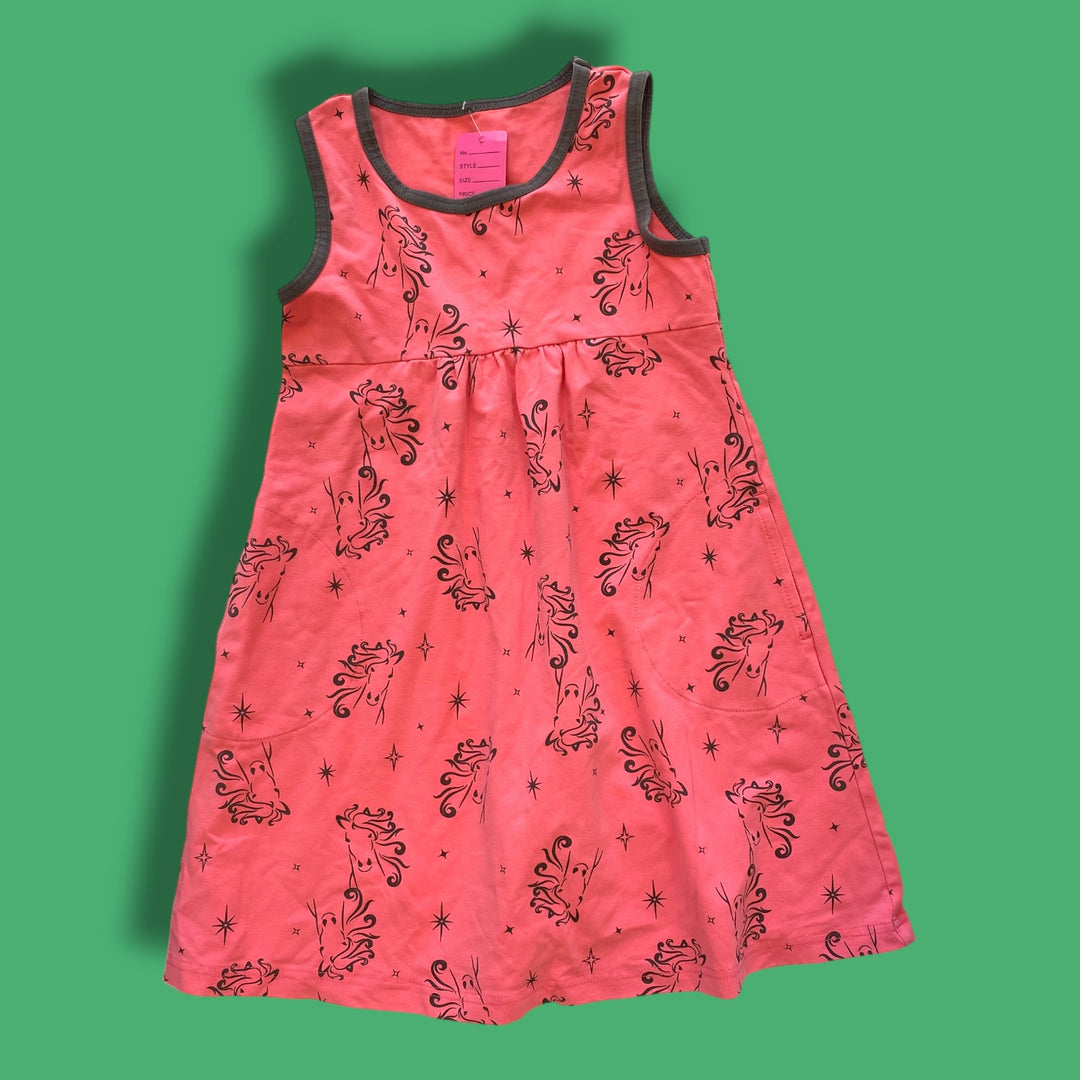 pink Peekaboo Beans Horse dress, 5/6y