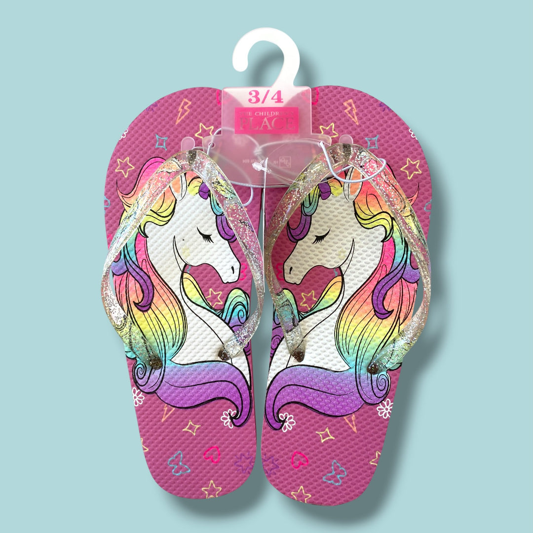 pink The Childrens Place nwt unicorn flip flops, 3-4