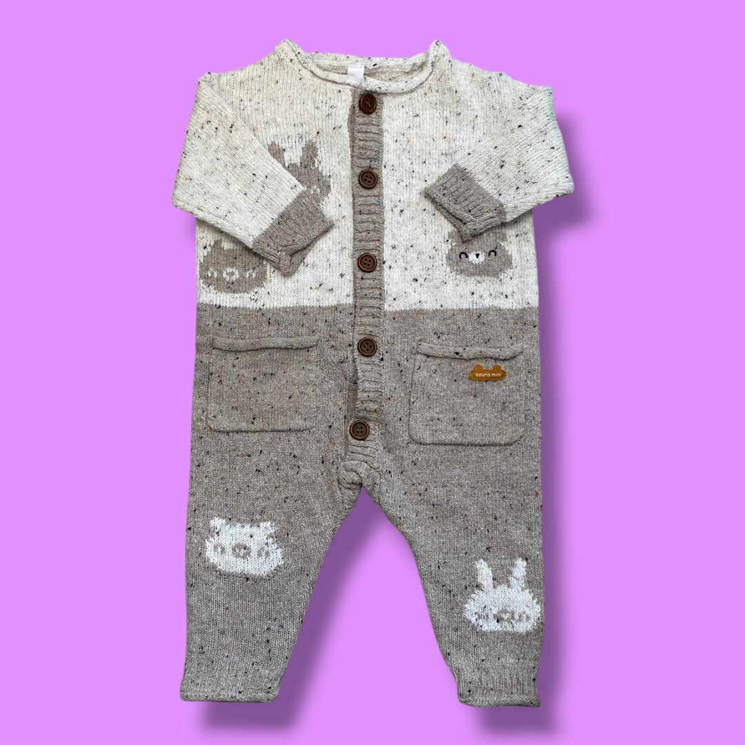 beige souris mini knit romper, 3-6m