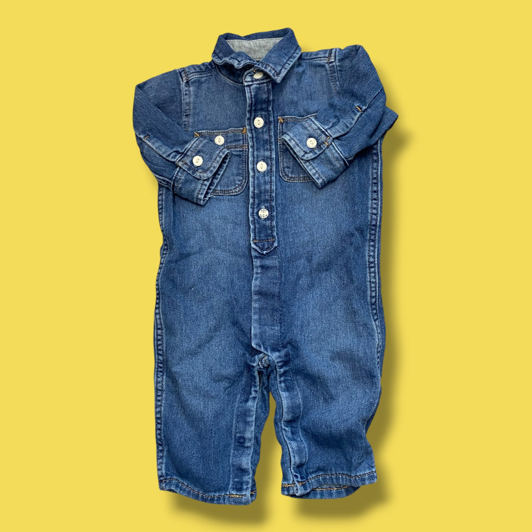 blue gap denim romper, 3-6m